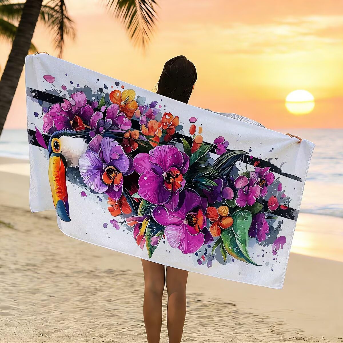 Ręcznik plażowy z mikrofibry, duży ręcznik kąpielowy 100 x 220 cm, zestaw 2 szt. szybkoschnących prześcieradeł kąpielowych dla ptaków, odporne na piasek ręczniki plażowe z mikrofibry do podróży