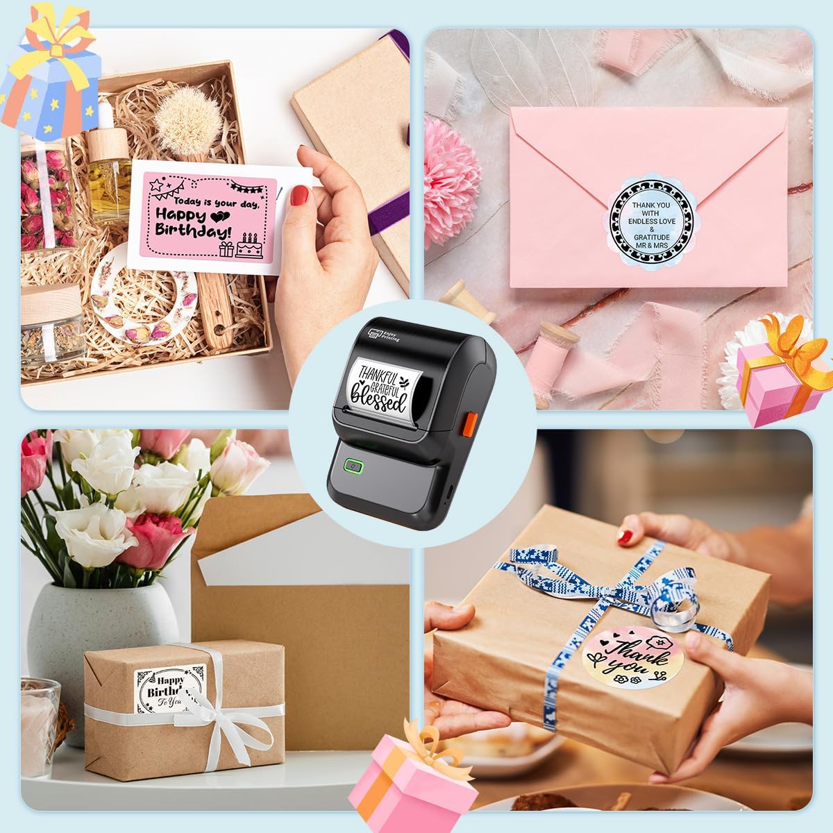 Label Maker Machine with Tape, M100 Barcode Label Printer, Address Label Maker with 4000 Icons and 300 Fonts, Bluetooth Thermal Printer for Small Business, Home, Office, School, Glossy Black