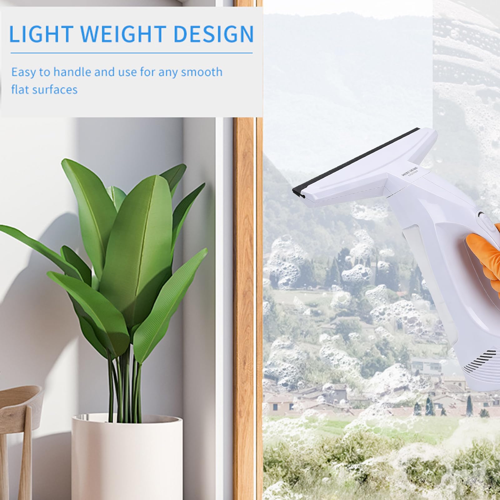Aspirador de Ventanas, Succión Fuerte de 2000 Pa, con Batería Recargable de 2200 MAh, Cabezal de Succión de 280 Mm de Ancho, sin Rayas para Vidrio de Baño en el Hogar (White)