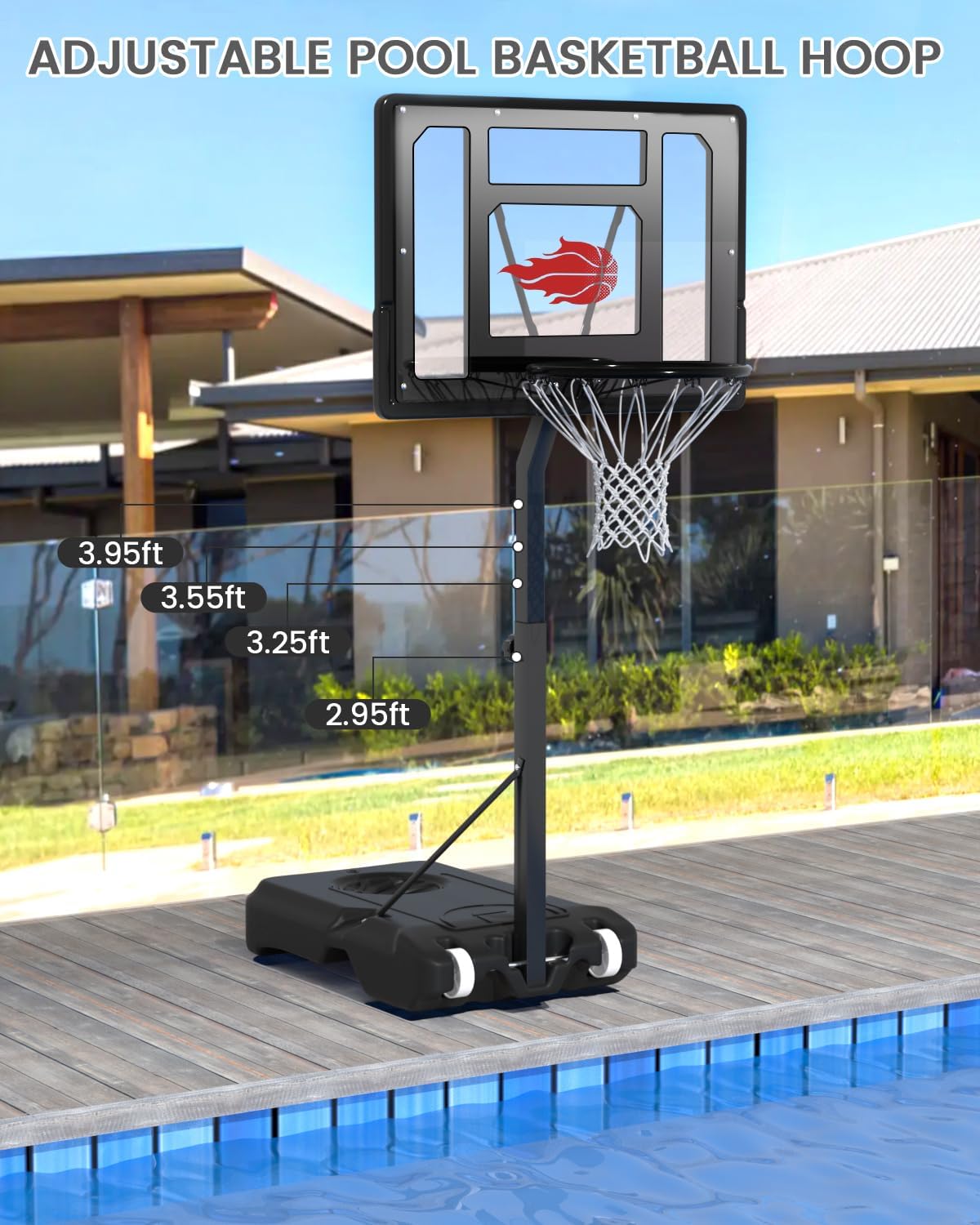 Swimming Pool Basketball Hoop,Adjustable Poolside Basketball Goal with 2 Nets,2 Balls & Inflator Outdoor for Kids Youth Teens Adults