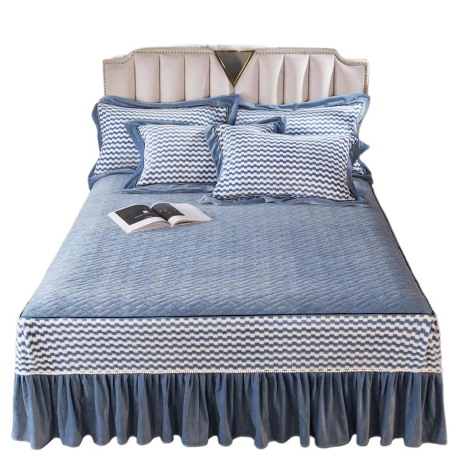 Winter Thicken Warm Coral Fleece Quilted Bed Skirt King Queen Size Bedspread Soft Cover Not Including Pillowcase(Color1,1pc skirt 180x200cm)