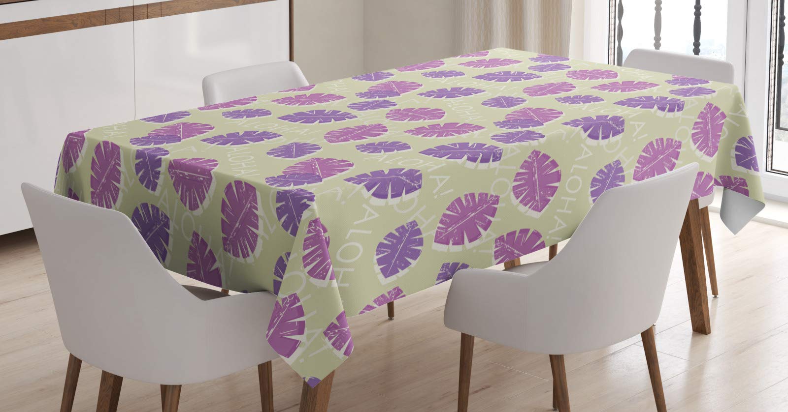 Tovaglia Rettangolare 140x240 Cm Lilla Lavanda, Tessuto Poliestere Impermeabile E Antimacchia, Banda Motif