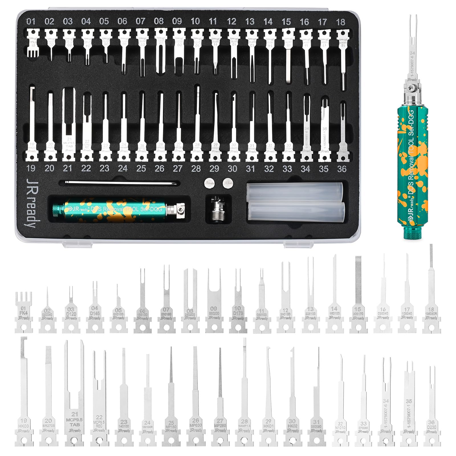 JRready 36PCS Depinning Tool Kit 1 Metal Handle for Electrical Connectors