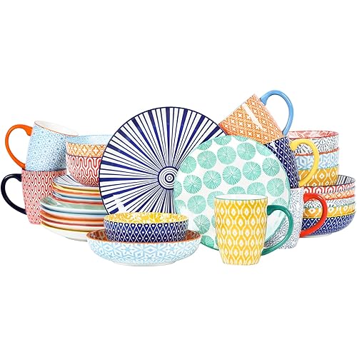 Selamica 30-Pieces Ceramic Dinnerware Sets for 6, Scratch Resistant Plates and Bowls Sets, Microwave and Dishwasher Safe, Assorted Colors A