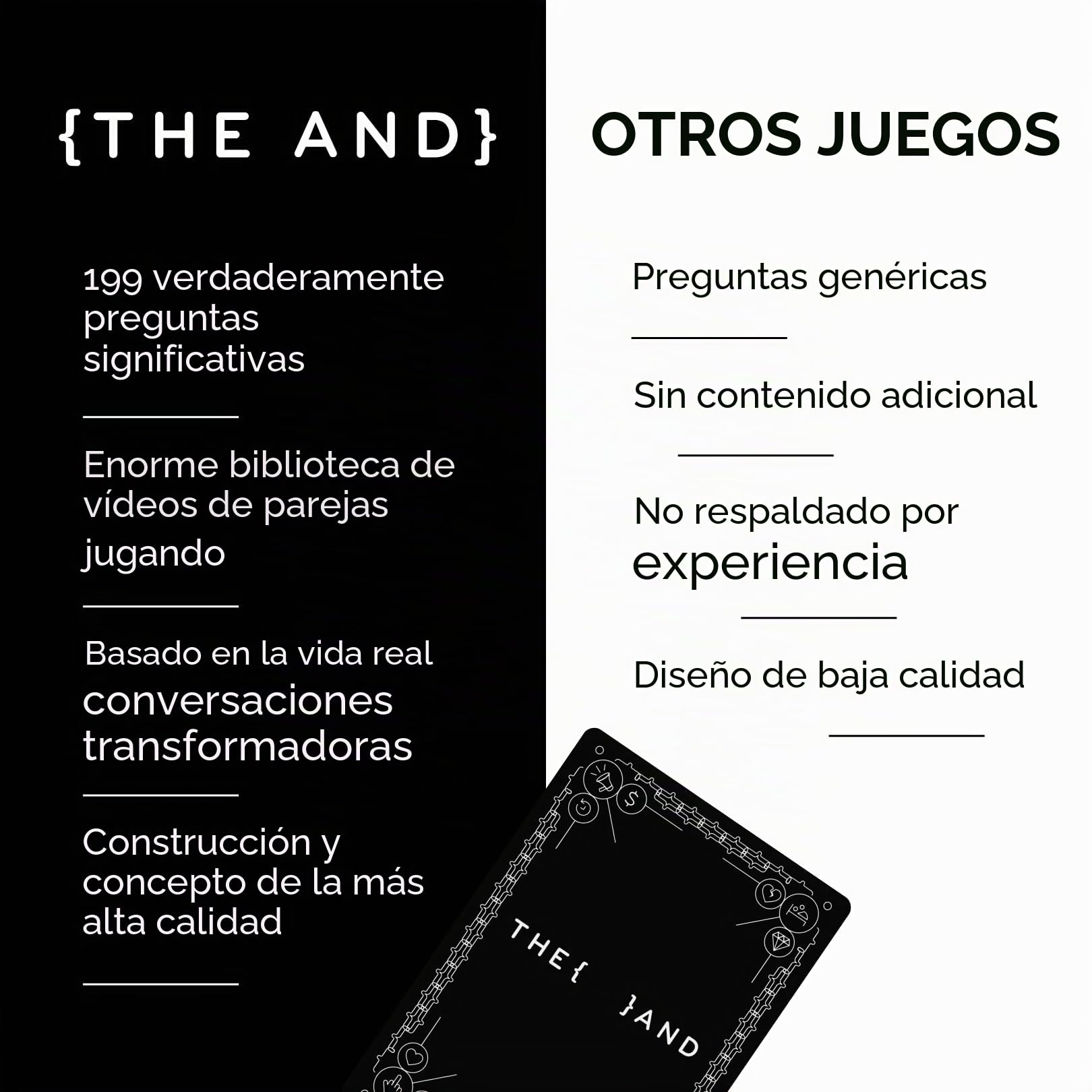 {THE AND} Edición para parejas, 199 tarjetas de conversación significativas para parejas, preguntas para profundizar la conexión y construir relaciones, juego de cartas para parejas íntimas y