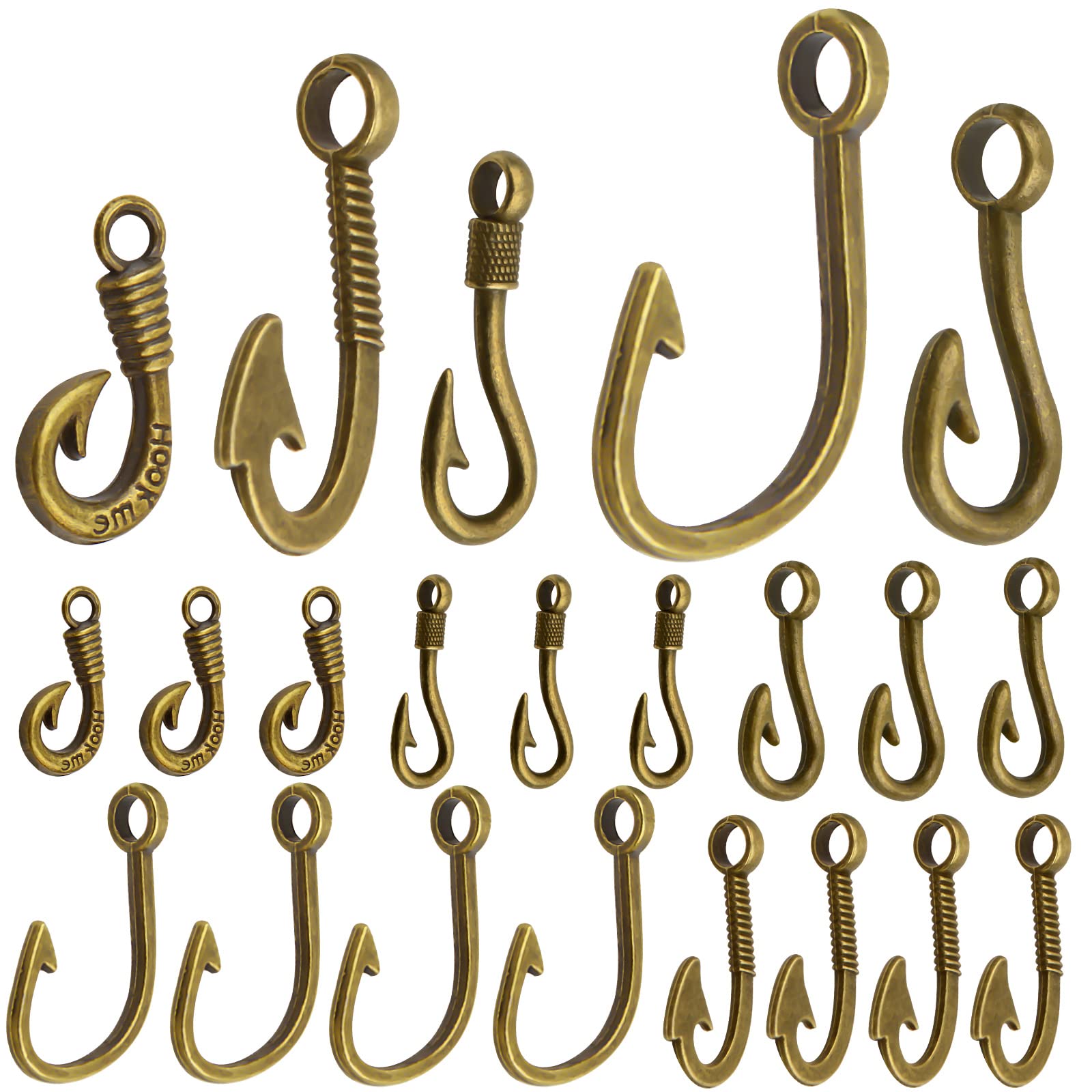 BronaGrandFish Hooks Charms, Fishhook Pendants Charm Fish Hook Bead Charms for DIY Bracelet Necklace Keychains Jewelry Crafts Making Supplies
