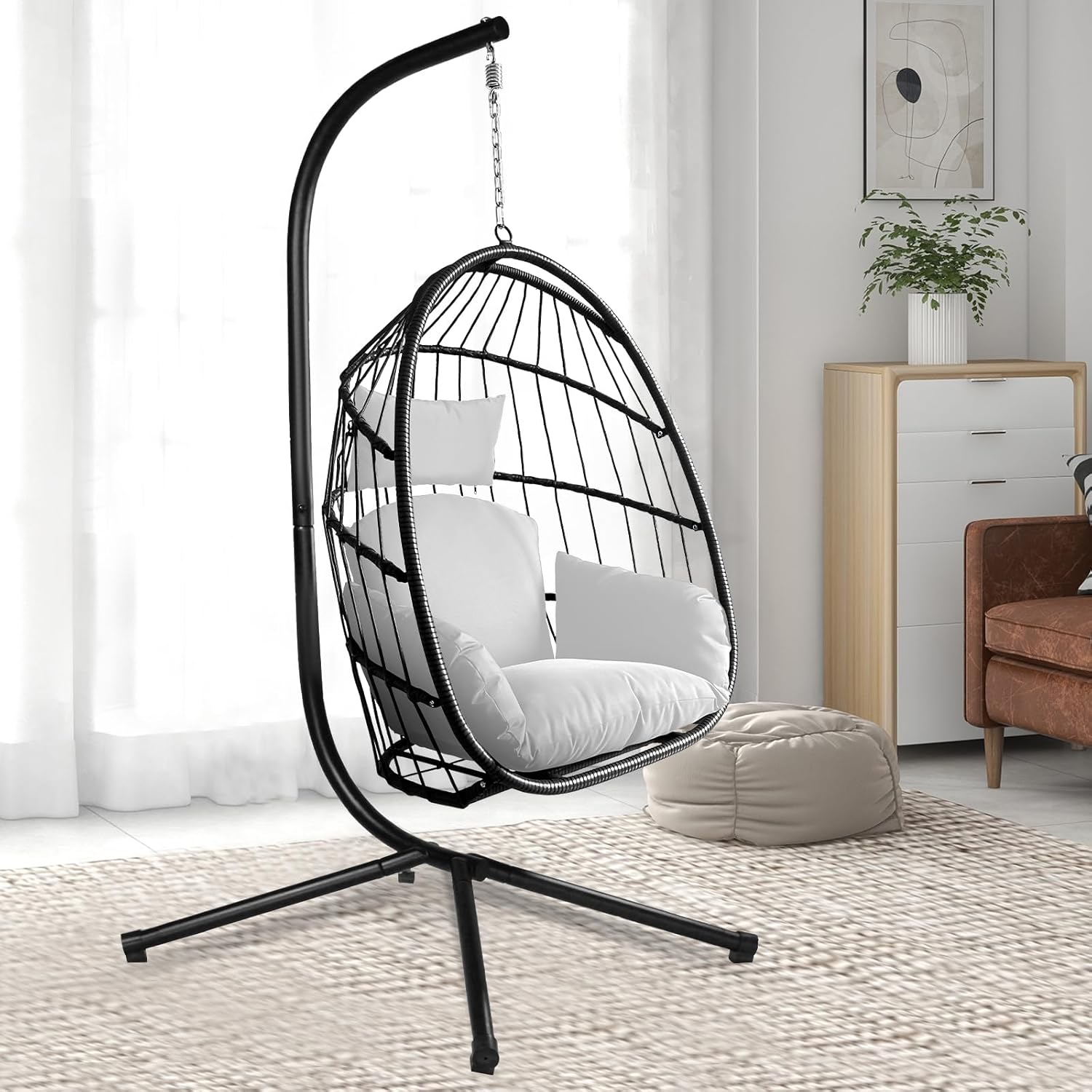 NEWBUY Foldable Hanging Egg Chair,Single Swing Egg Chair with All Steel