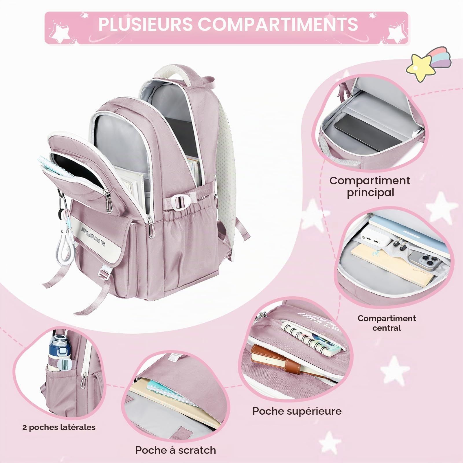 Tanou Sac a Dos Fille Adolescentes, Cartable Fille Primaire College Lycée