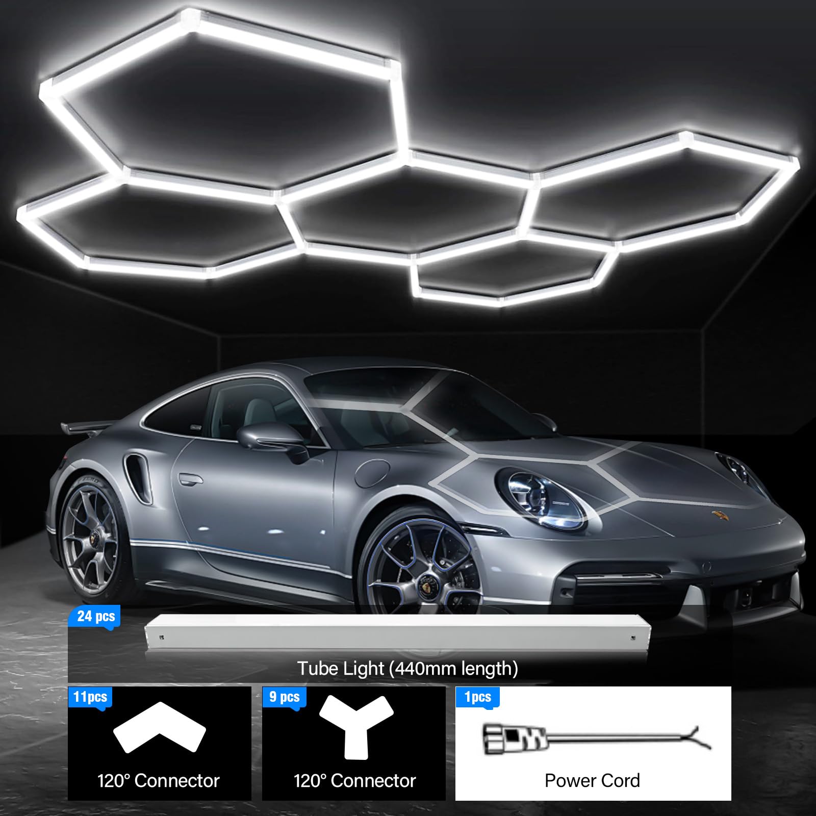 Garagenlampe LED 5-Hex 192W 6500K Verformbare LED Werkstatt Deckenleuchte DlY Sechseck Garage Licht für Garage, Werkstatt, Lager, keller, Fitnessstudio