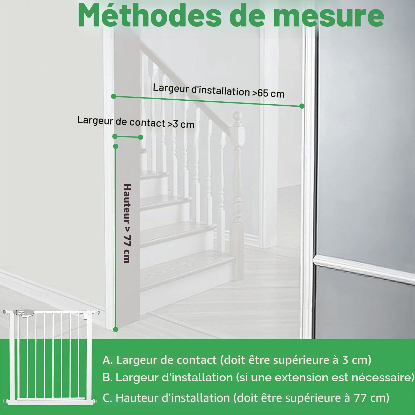 LZQ - Grille de protection pour escalier et porte - Double verrouillage - Barrière de sécurité, en métal, extra-sécurisée, à clipser - Blanche - 85 à 95 cm - Arrêt à 90° - Fermeture automatique