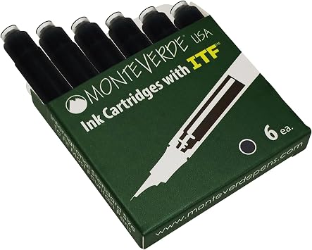 Monteverde USA Standard Size Ink Refill Cartridges 6 Pack | Black Ash | Smooth Flow, Quick-Drying, and Long-Lasting Fountain Pen Ink