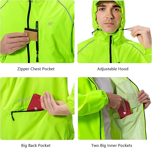 Miniatura 4 de Chaqueta impermeable para hombre para ciclismo, correr, impermeable, para ciclismo, senderismo, cortavientos, reflectante, plegable
