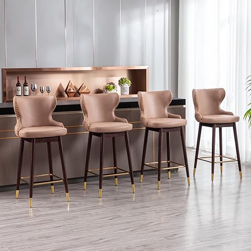 Miniatura 3 de REONEY Juego de 2 taburetes de bar giratorios de altura de mostrador, sillas de bar modernas de tela de cuero de 29.9 pulgadas, taburetes de bar