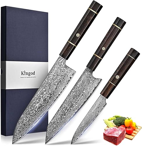 Cuchillos de chef VG10 Juego de cuchillos de cocina con núcleo de acero, 3 piezas, cuchillo japonés, juego de cuchillos de cocina profesional, mango