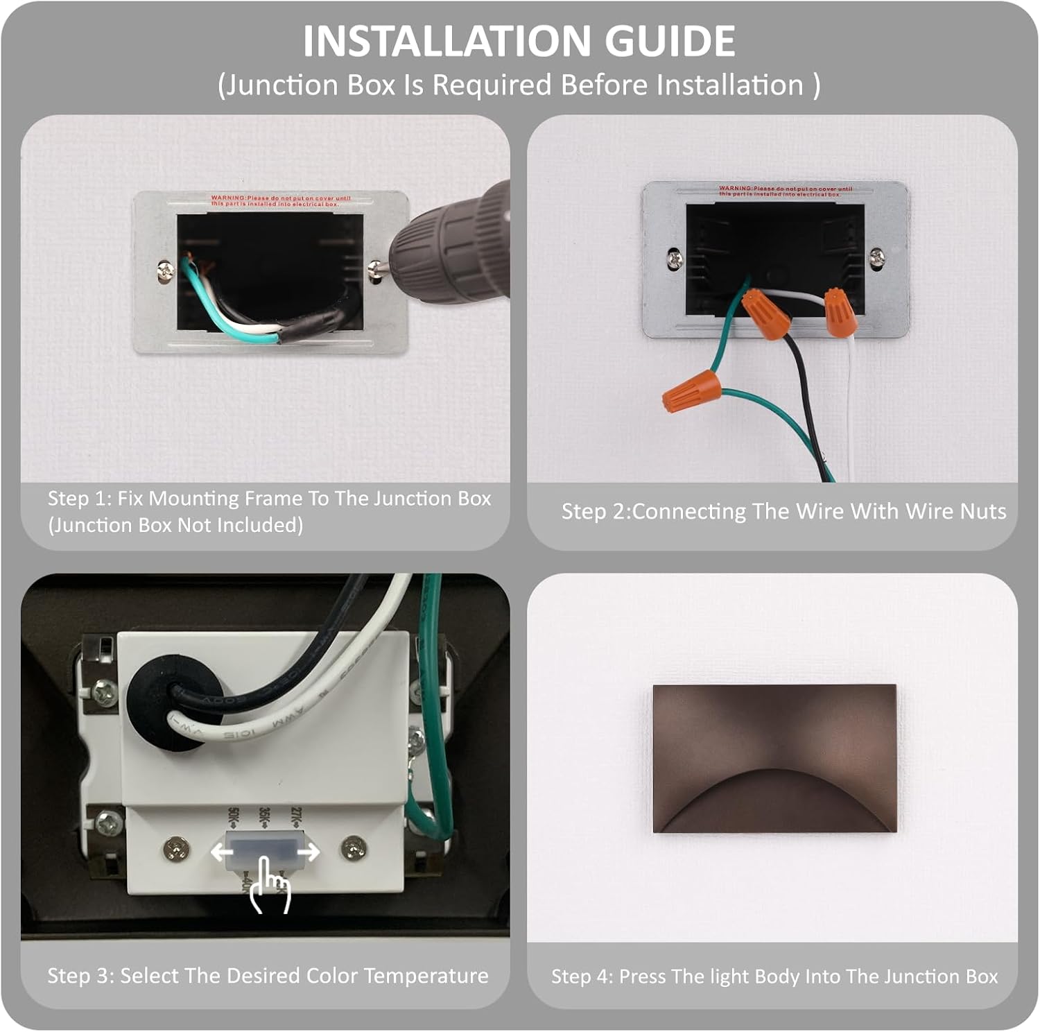 120V Stair Lights Indoor, 3W 5CCT Dimmable LED Stairway Lights Indoor Outdoor for Stairs Steps Decks, IP65 Waterproof, ETL, Aluminum, Bronze, Pack of 6