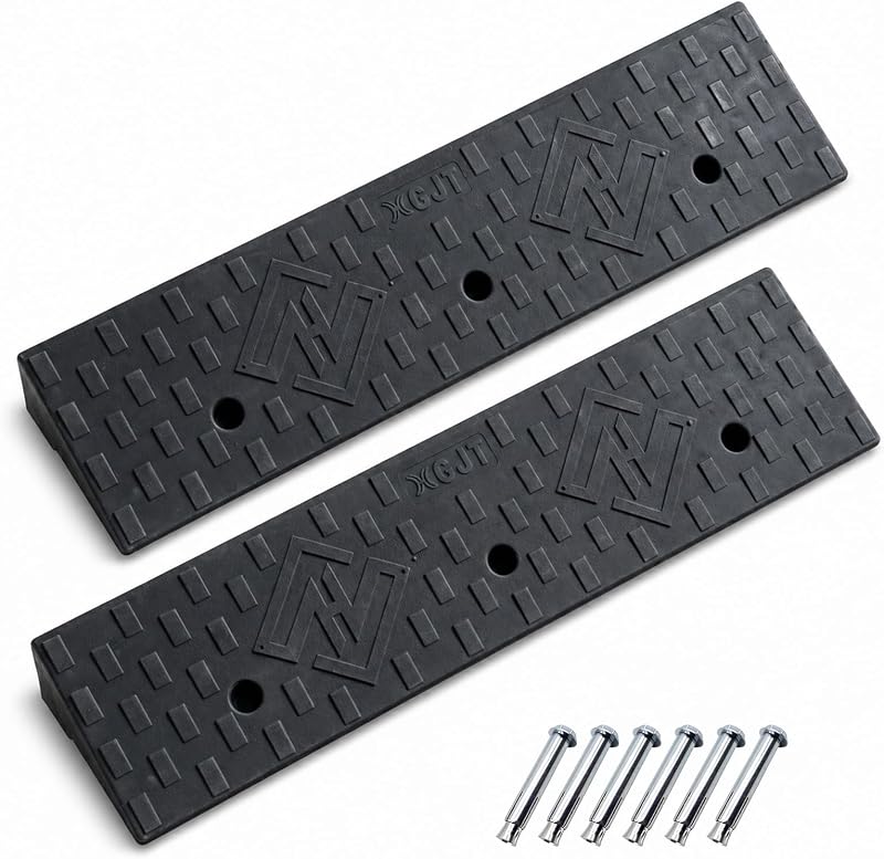 2 Pack 1.6'' Rise Rubber Curb Ramp, Heavy Duty, 11000 LBS Capacity | Threshold Ramps, Car Slope Ramp for Loading Dock Bike Vehicle Warehouse Sidewalk Wheelchair