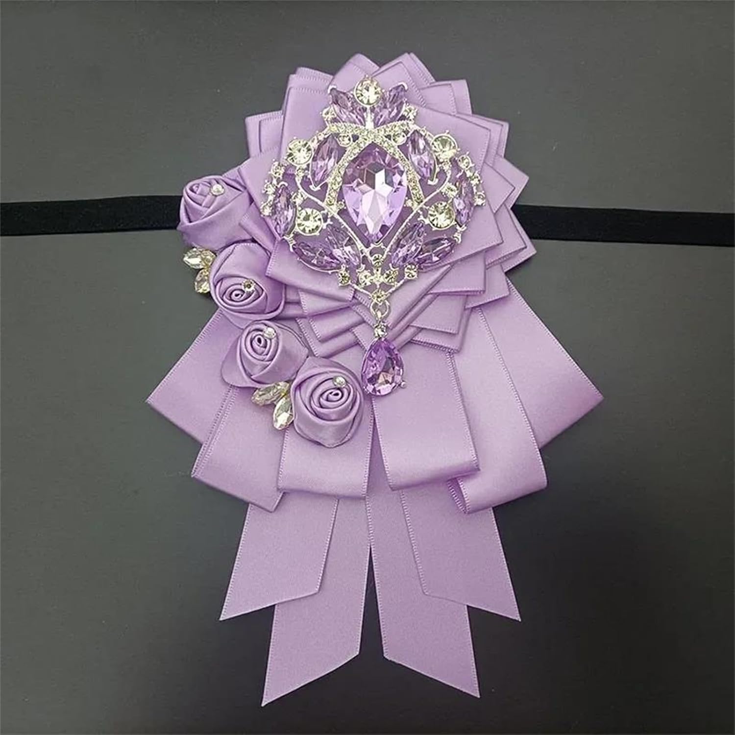 Womens Mens Retro Lolita Bow Tie Handmade Ribbon Rhinestone Brooch for Hand Lamp Concert Shirt Accessory