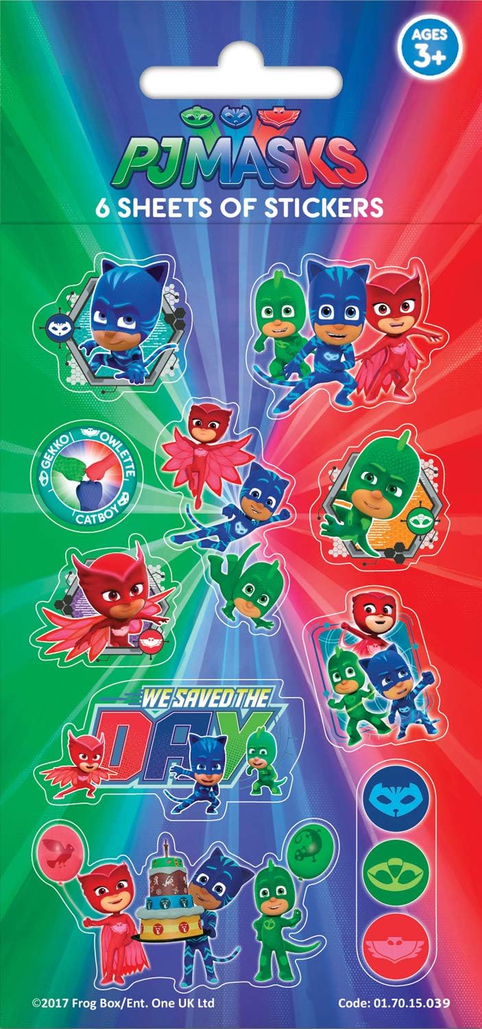 Paper Projects 01.70.15.039 PJ Masks Party Size Sticker Pack (6 Sheet), 12.5cm x 7.5cm