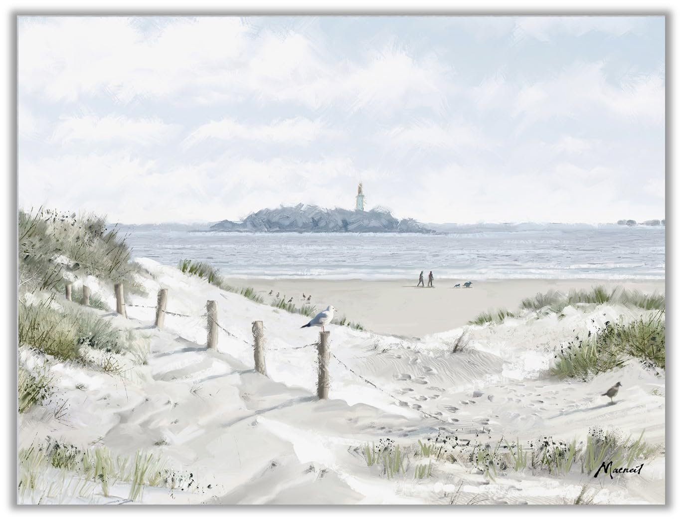 Artko Seascape Canvas Print Wall Art - 'White Sands II' by Richard Macneil - Nautical Themed Artwork - Ready to Hang Home Décor - 30 x 40cm