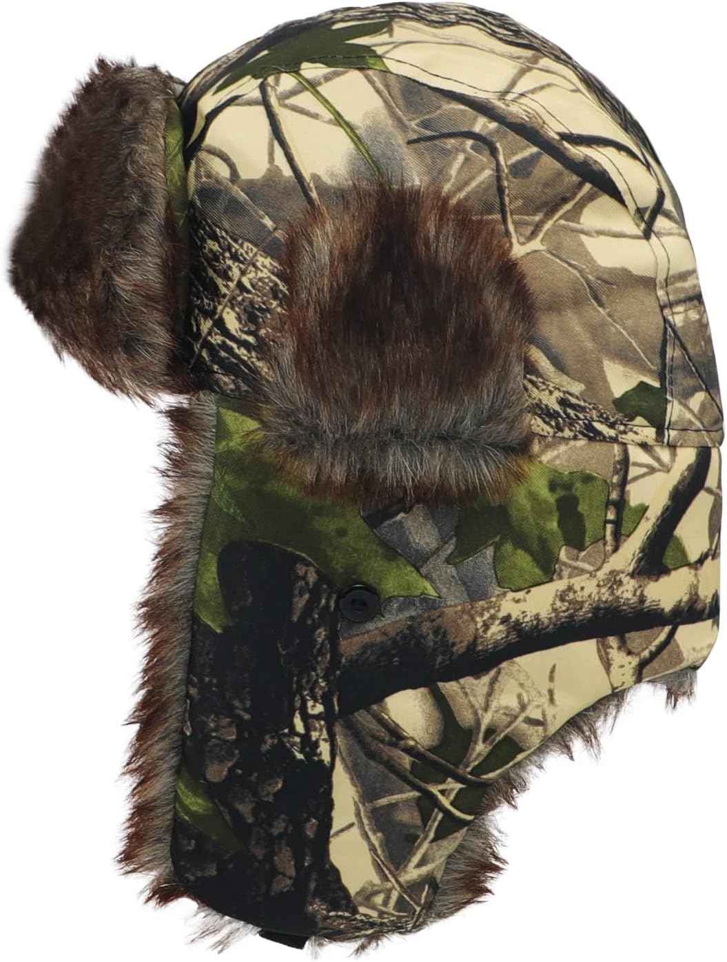 Mens Winter Camo Trapper Hat with Ear Flaps Faux Fur Lined Trooper Ushanka Hats Windproof Warm Russian Hunting Ski Cap