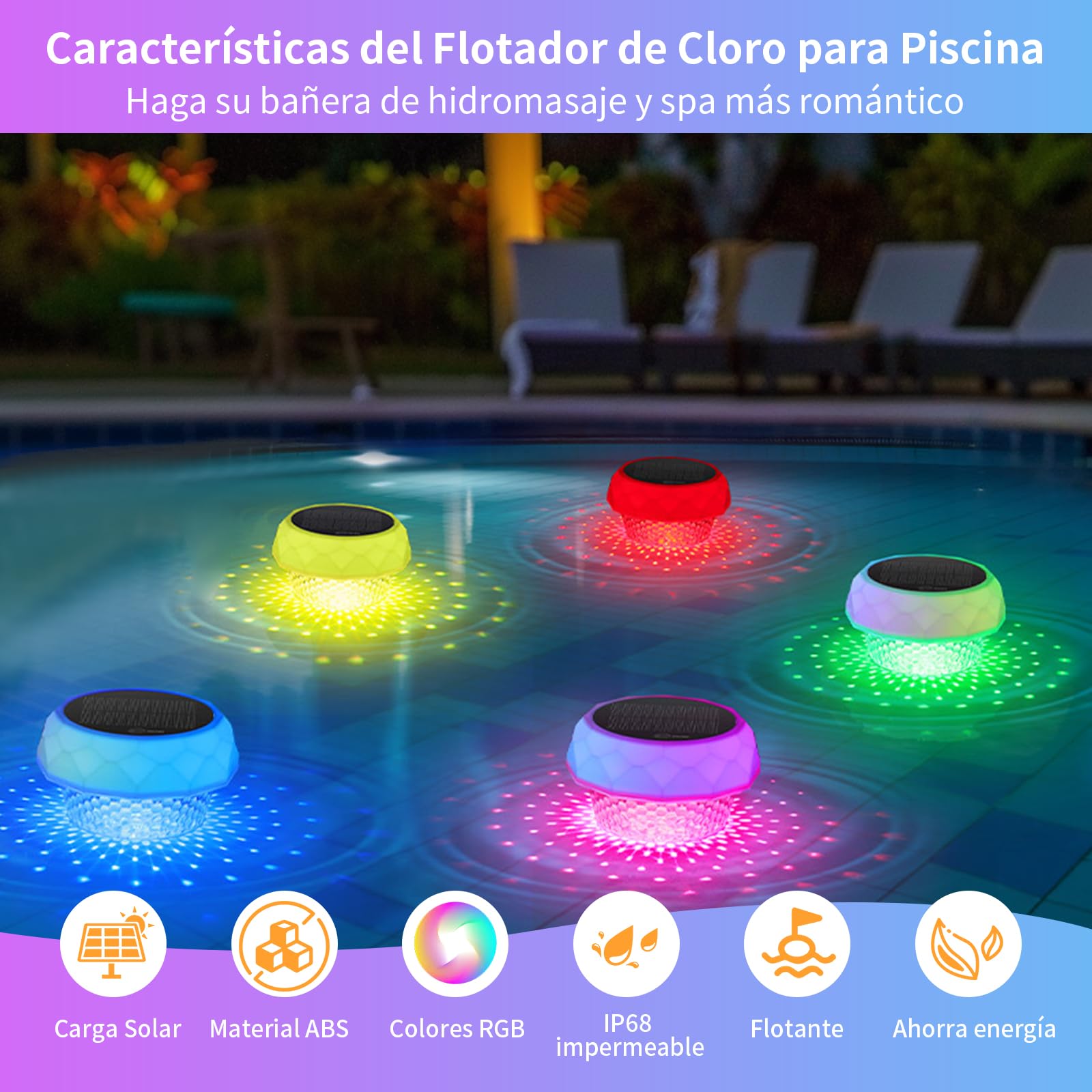 Piscina Flotante Dispensador Cloro Piscina con Luz Solar LED Dispensador Cloro Flotante con Termómetro Desbloqueo Ajustable y Fácil Apertura Flotador Dosificador Dispensador Cloro