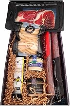 Deliex delicias de Extremadura. Gourmet gift basket with La Chinta oil, ham, Iberian and pates. Birthday or Christmas gifts. Deli set.