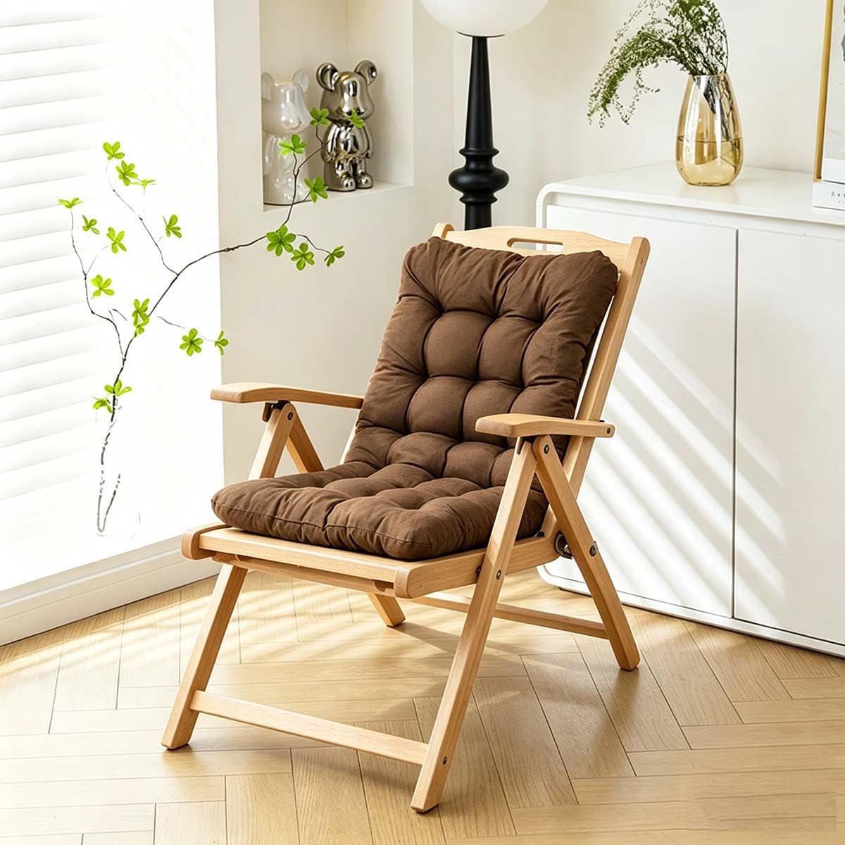 Miaogoo Recliner Replacement Cushion, Outdoor Patio Chair Cushions, One-Piece Tufed Rocking Chair Pad with Ties Garden High Seat Back Pads (Brown,70x35cm)