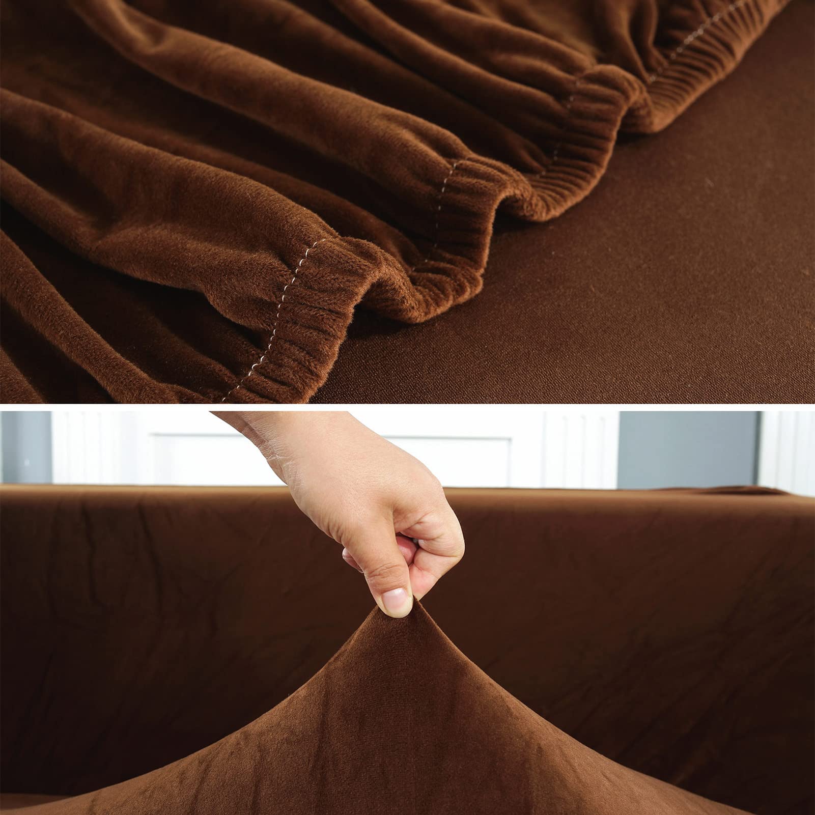 Housse de canapé de 145 à 185 cm extensible couleur unie marron