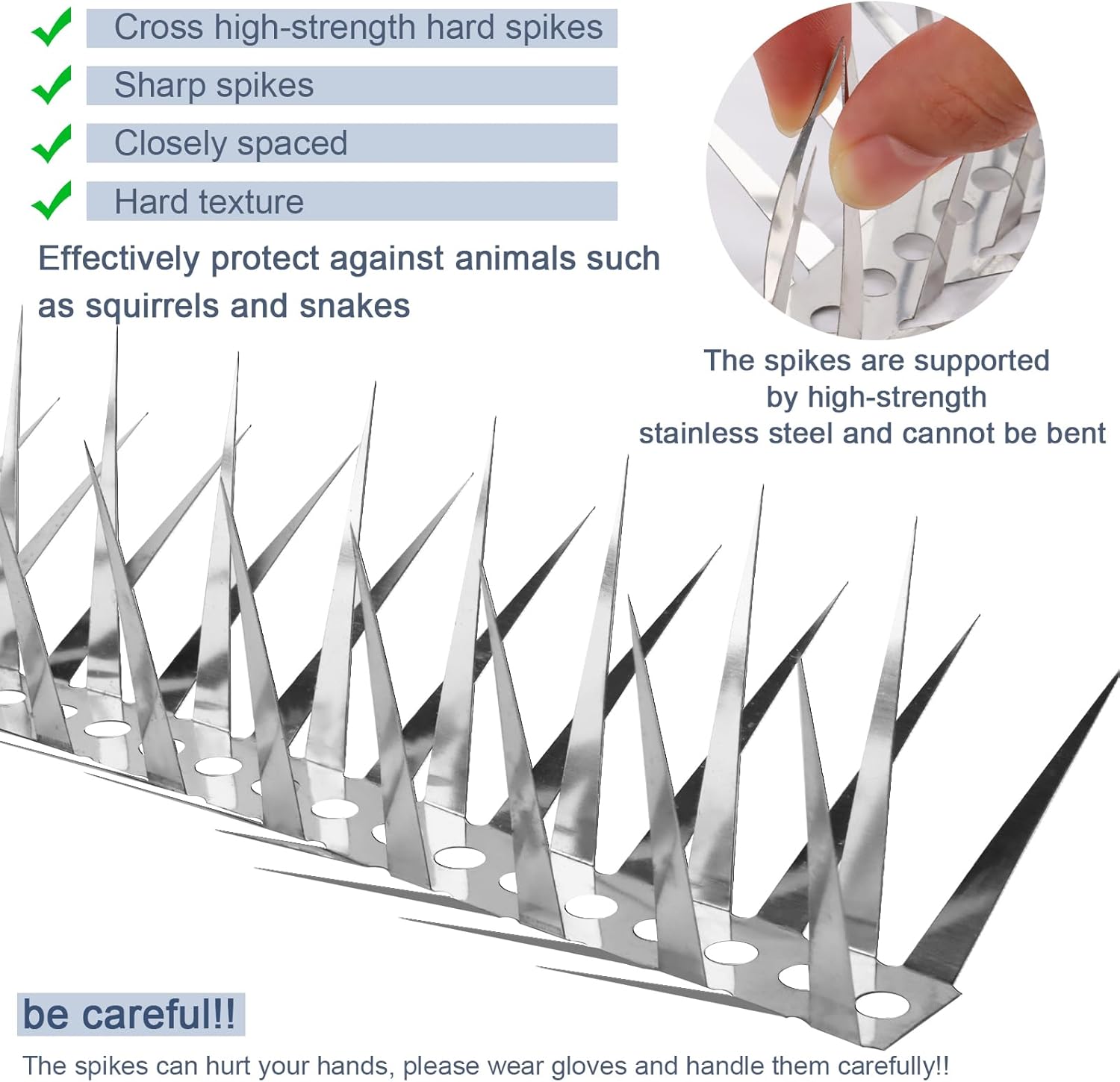 Bird Spikes,158inch Stainless Steel Bird Deterrent Spikes,Raccoon and Snake Deterrent,Squirrel Baffles for Bird Feeders,Pigeon Spikes for Outside,Anti climb spikes Garden Fences and Fruit Trees