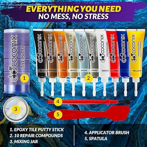 Miniatura 8 de Coconix Kit de reparación de azulejos y piedra  Repara grietas, astillas y arañazos en bañeras, suelos de baldosas y piedra, paredes y mostradores