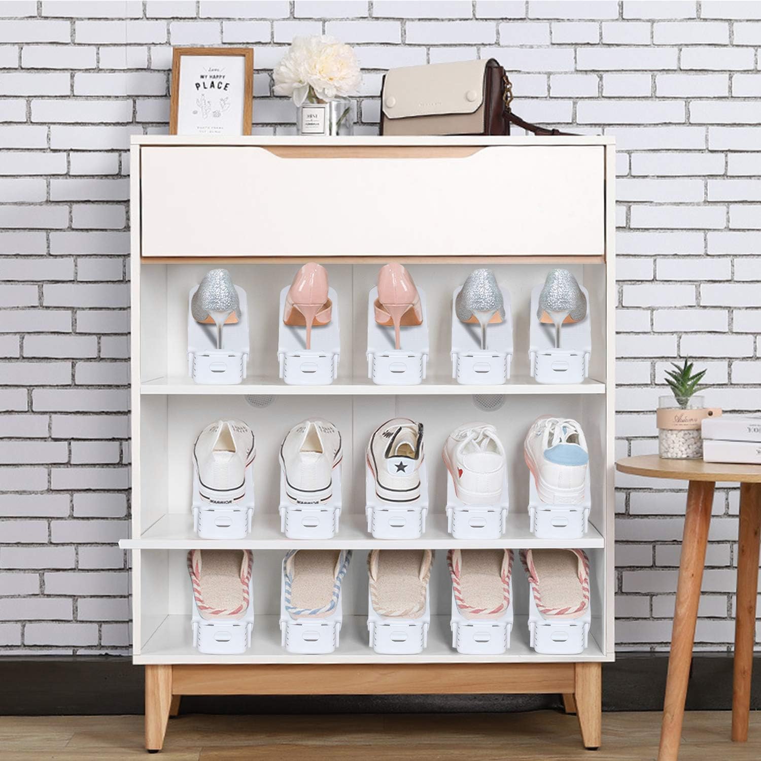 LARS360 Schuhstapler Set 30 Stück Schuhhalter Verstellbare Schuhregale aus weißem Kunststoff Schuh-Organizer 3 Höhenoptionen Platzsparend rutschfest