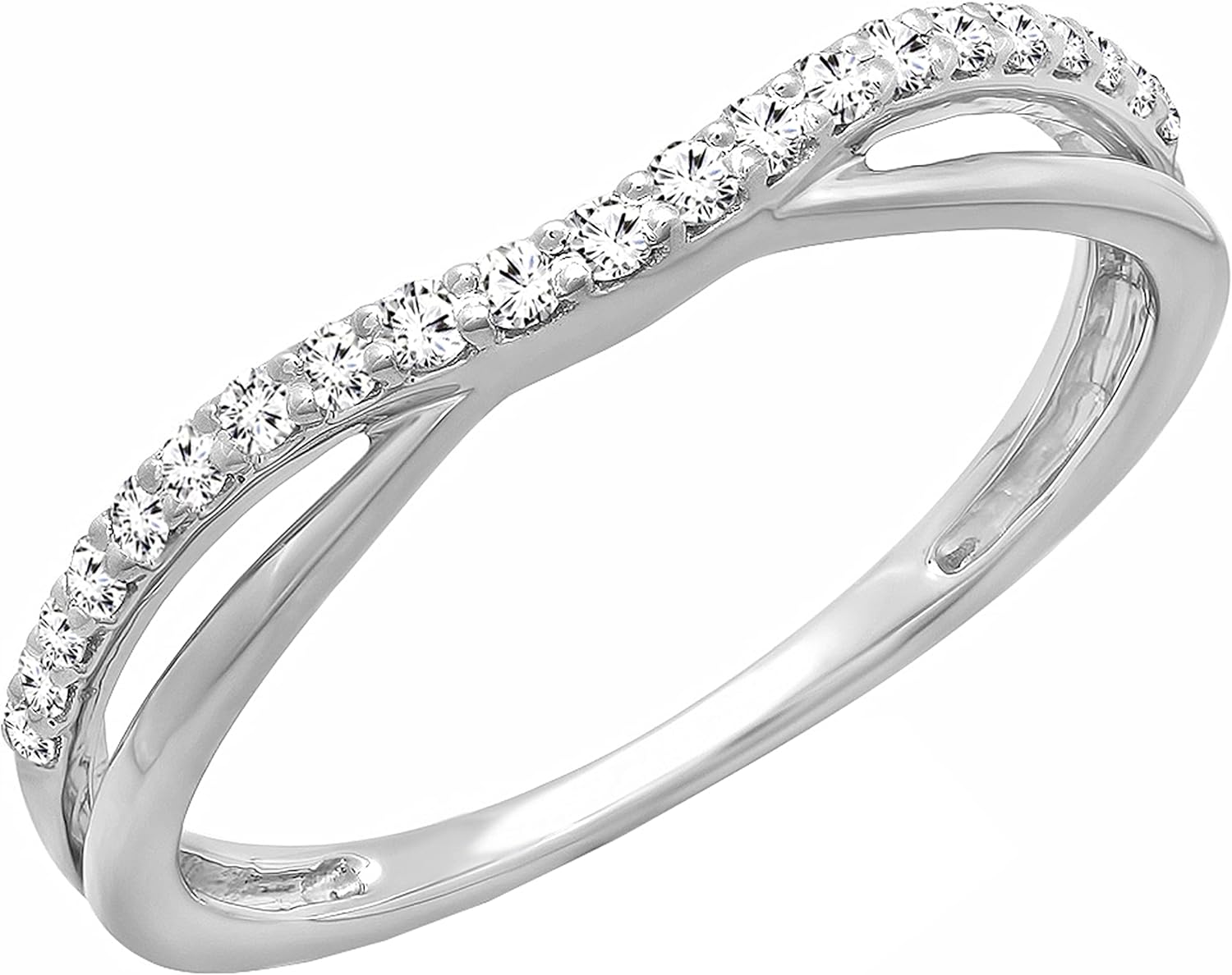 Dazzlingrock Collection 0.25 Carat (ctw) Round Lab Grown White Diamond Ladies Wedding Guard Contour Band 1/4 CT | 925 Sterling Silver