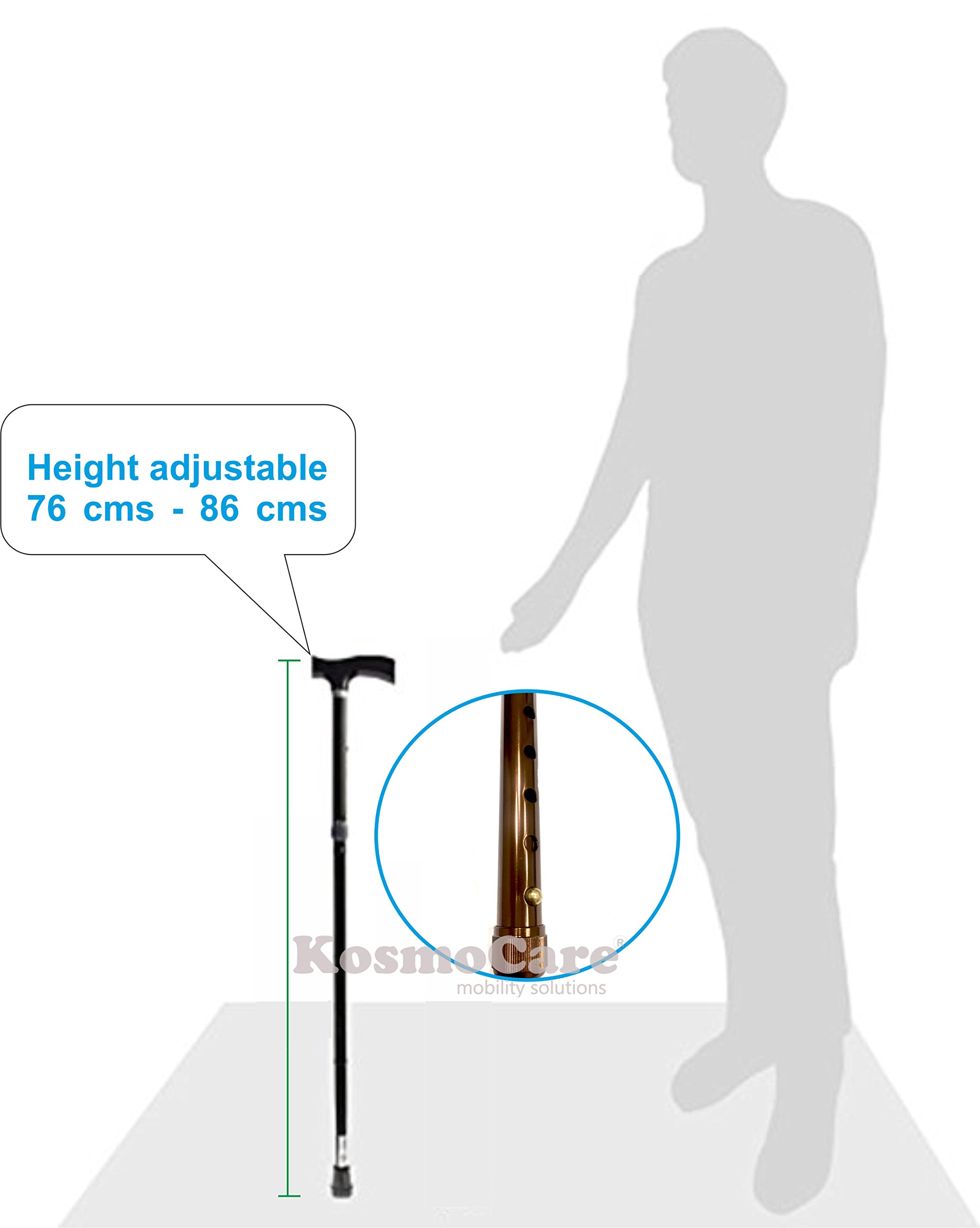 Kosmocare Premium Imported Height Adjustable Folding Stick for elderly with travel pouch - Image 2 thumbnail