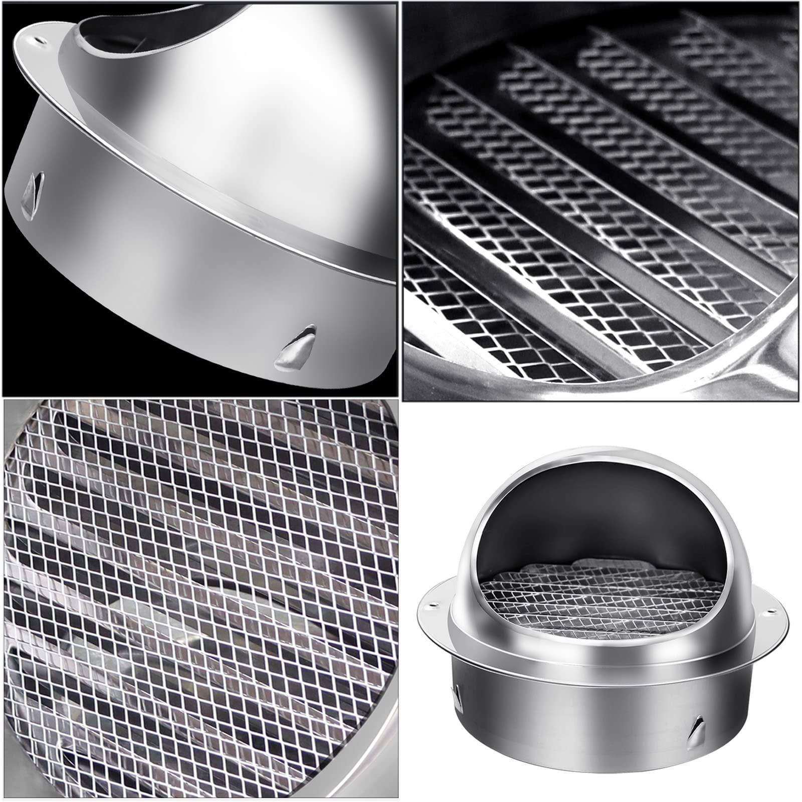 Grille D'aération Ronde en Acier Inoxydable 304, Grille D'Aération avec Filet Ventilation Hotte Murale Argent Grille D'Aération Grille Ventilation Hotte, pour Cuisine Salle De Bain