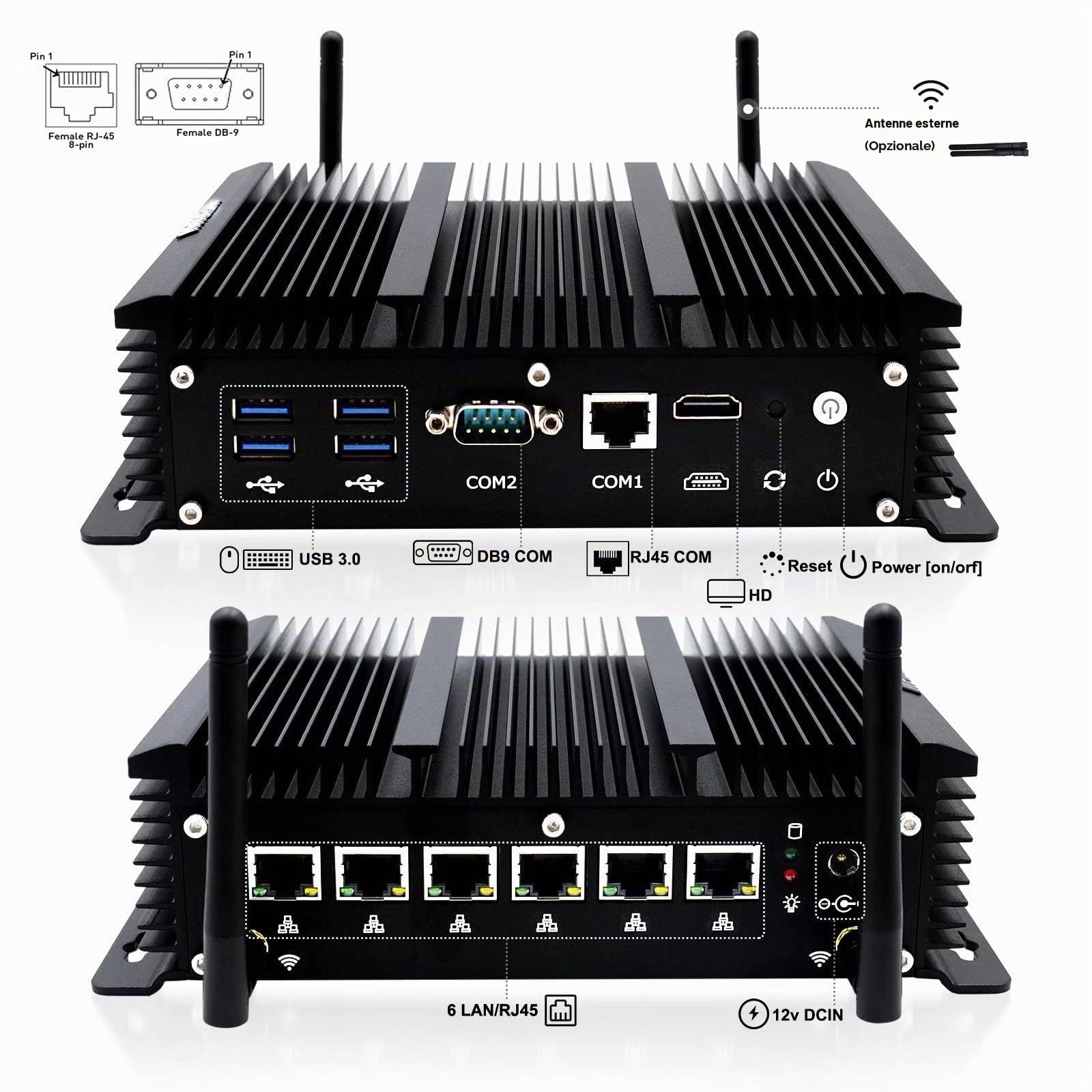 WEIDIAN Firewall PC Micro Appliance 2.5G, Fanless Computer 6 x 2.5GbE I225-V Port, Industrial PC Core i5-8260U, HD, USB3.0, WiFi, SIM Slot, RS232 COM, RJ45 COM, OPNsense (8GB RAM 128GB SSD)