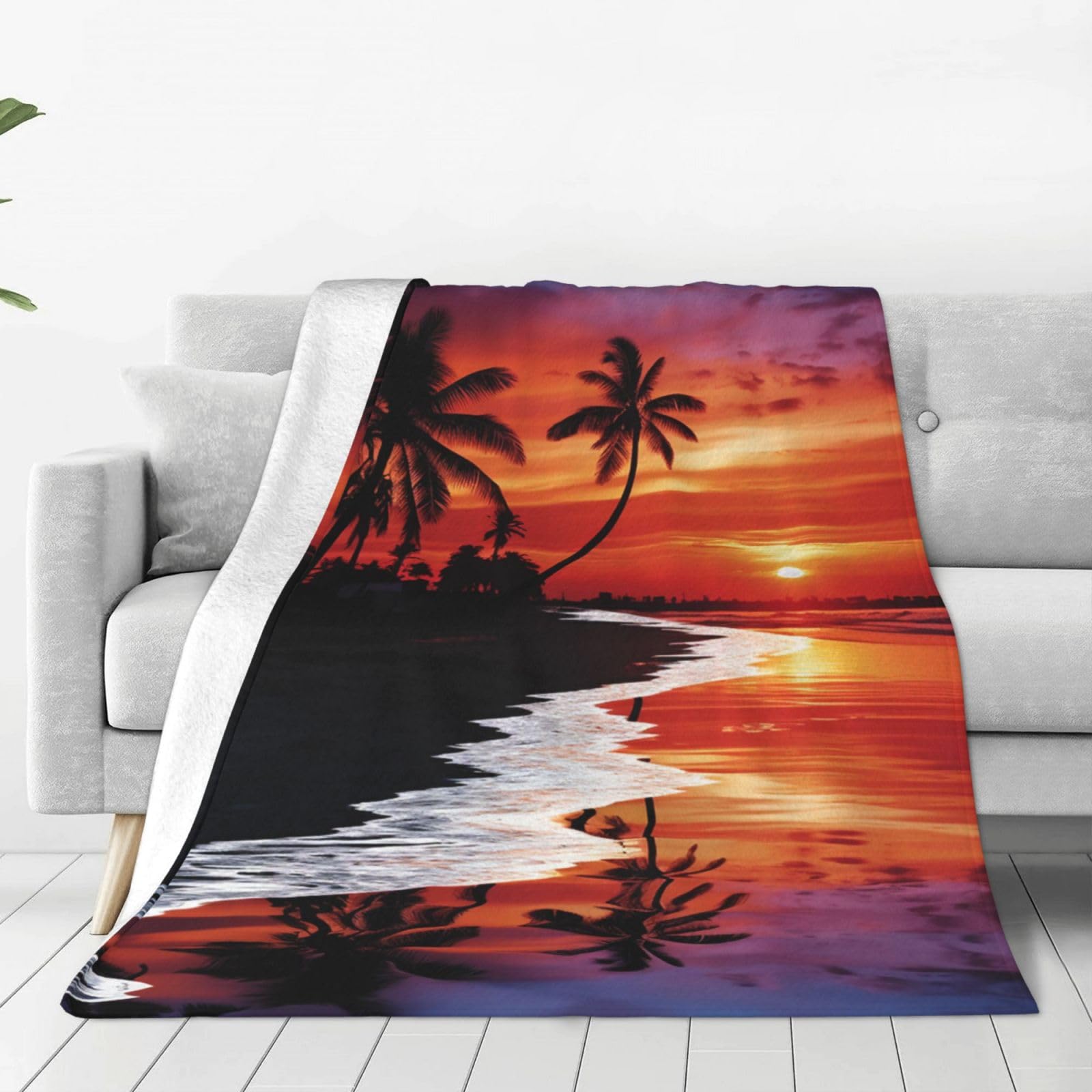 Couverture micro polaire imprimé palmiers plaid chaud pour la maison