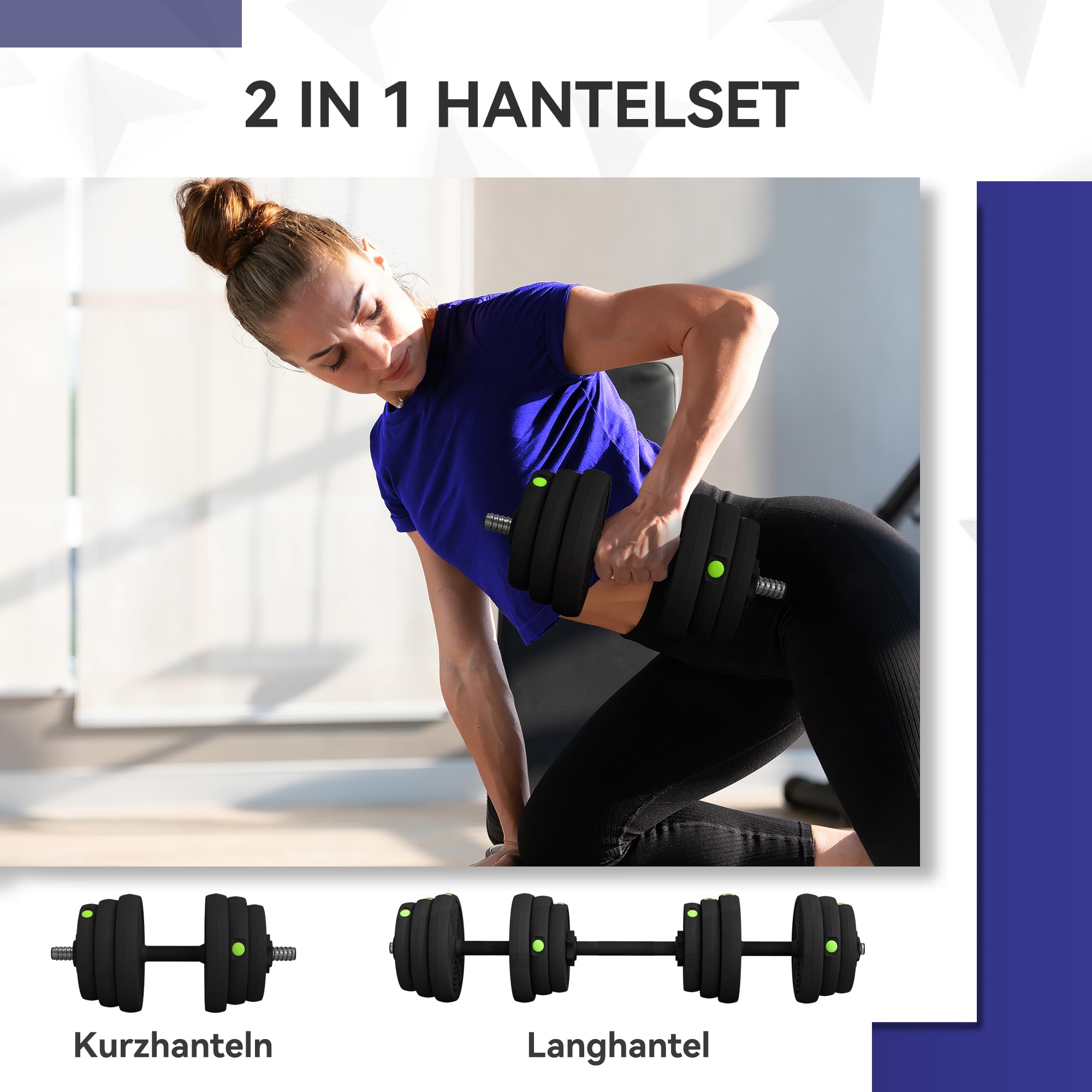 SPORTNOW Zestaw hantli 2 w 1, 15/20/25/30 kg, regulowany hantle, ochrona podłoża, do treningu siłowego, fitnessu, podnoszenia ciężarów, czarny