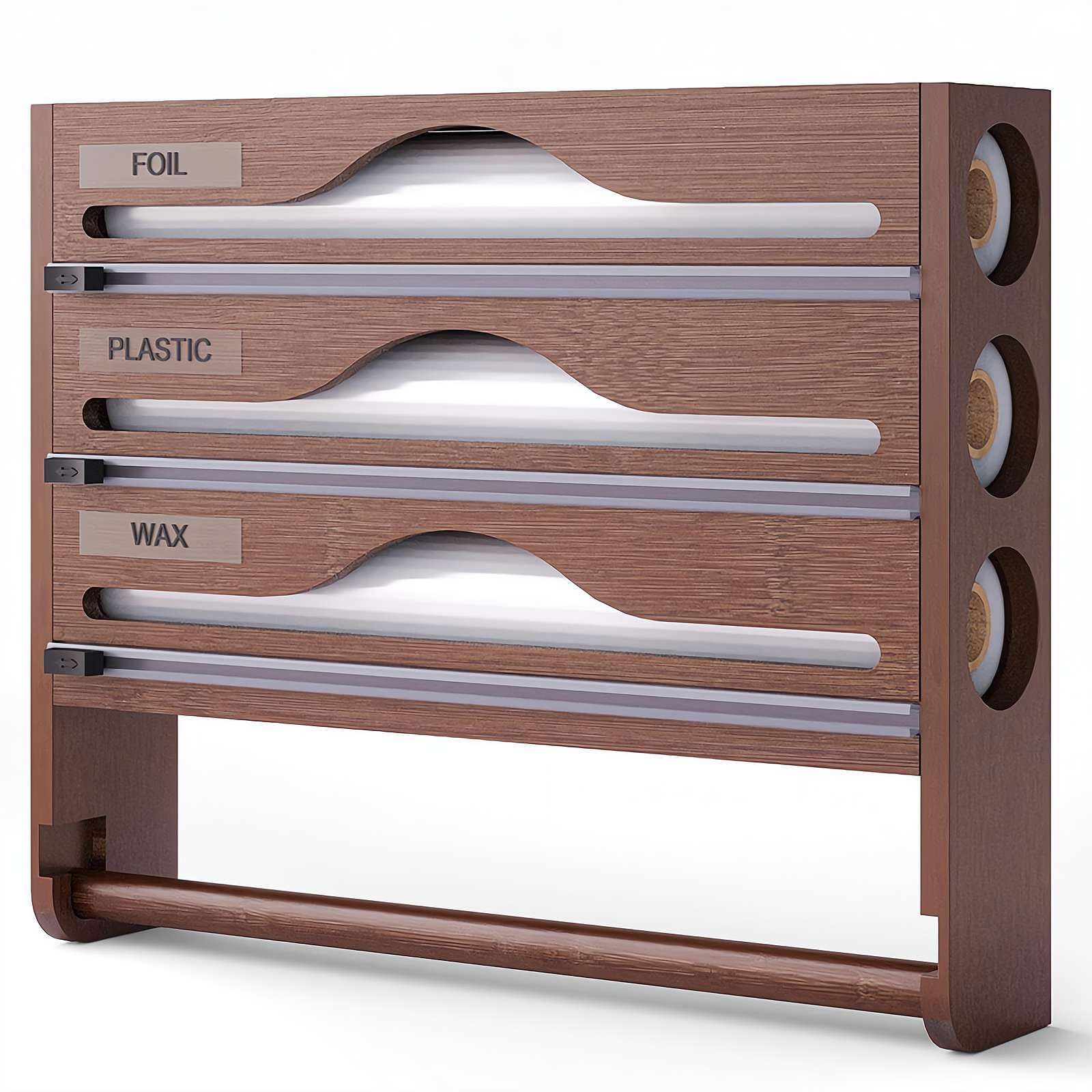 Dispenser Pellicola 5 In 1 In Bambù - Per Pellicola, Alluminio E Sacchetti, Con Taglierino, Organizza La Cucina - Foto 5