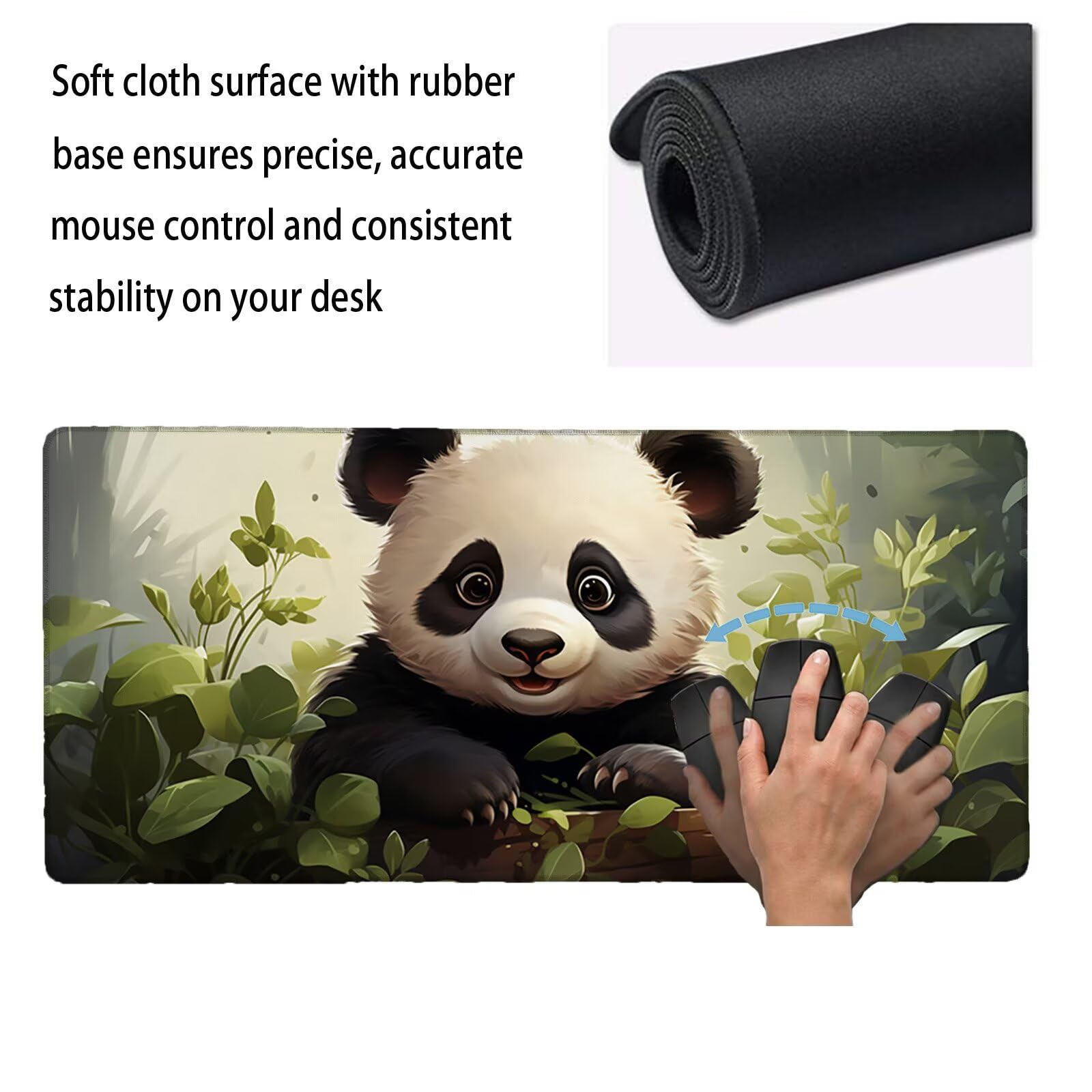 Sottomano Scrivania Grande 1200 x 600 x 3 mm Cartone Animato Tappetino Tastiera Computer con Base Antiscivolo e Bordi Cuciti, Protezione Impermeabile, per Lavoro/Casa/PC Gamer (Panda Gigante) L-x4131