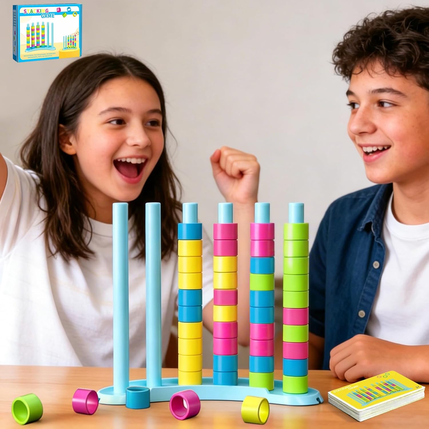 BBnote Color Matching Challenge Game, Fast Pattern Match Ring Stacking Puzzle Stack Games, 1-2 Players, Family Board Game for Kids & Adults, Birthday Easter Christmas Party Gifts for Boy & Girl