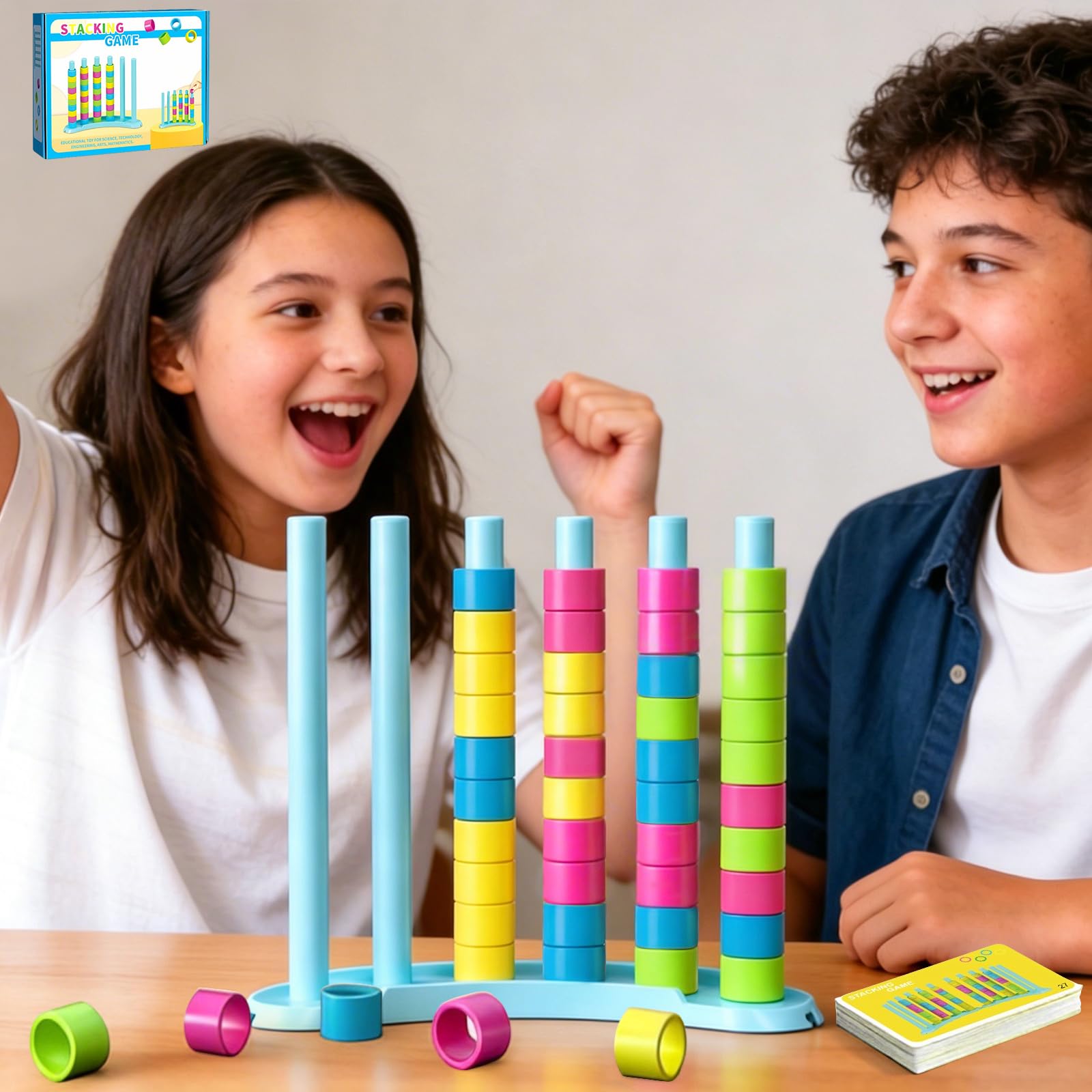 Color Matching Stack Challenge Game, Fast Pattern Match Ring Stacking Puzzle Games, 1-2 Players, Family Board Game for Kids & Adults, Birthday Easter Christmas Party Gifts for Boy & Girl — image 1