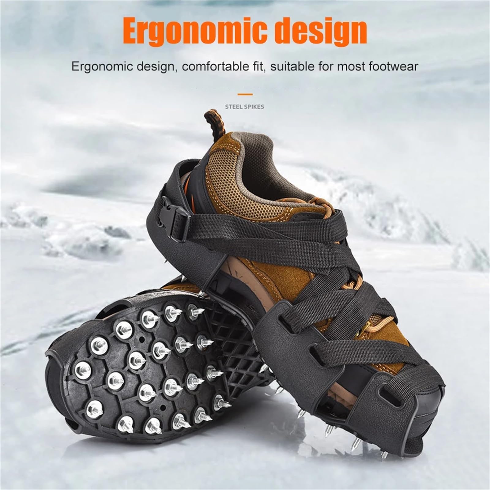 1 paio di ramponi da arrampicata antiscivolo 32 borchie neve artiglio ghiaccio scarpe Spike Grip attrezzatura invernale esterno in acciaio inossidabile per Scarpe da Neve, Protezione sicura