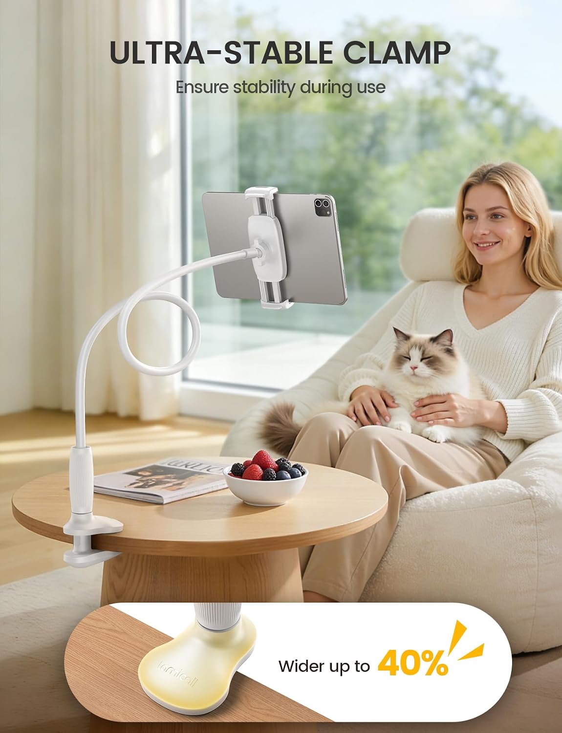 Lamicall Gooseneck Tablet Holder for Bed, Unique Tapered Flexible Arm