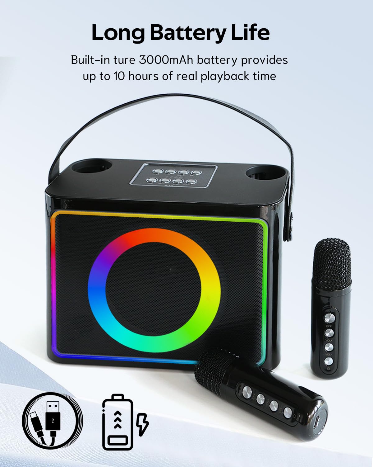 Karaoke con Microfono, Cassa Karaoke Professionale Completo per Bambini e Adulti, altoparlante Bluetooth portatile cassa con microfono, supporta schede TF/USB,AUX