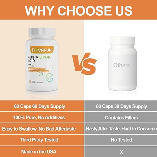 Miniatura 5 de Cápsulas de ácido alfa lipoico de 600 mg, suplemento de ALA para la salud nerviosa, apoyo antioxidante y energía celular, 60 unidades, sin OMG, sin