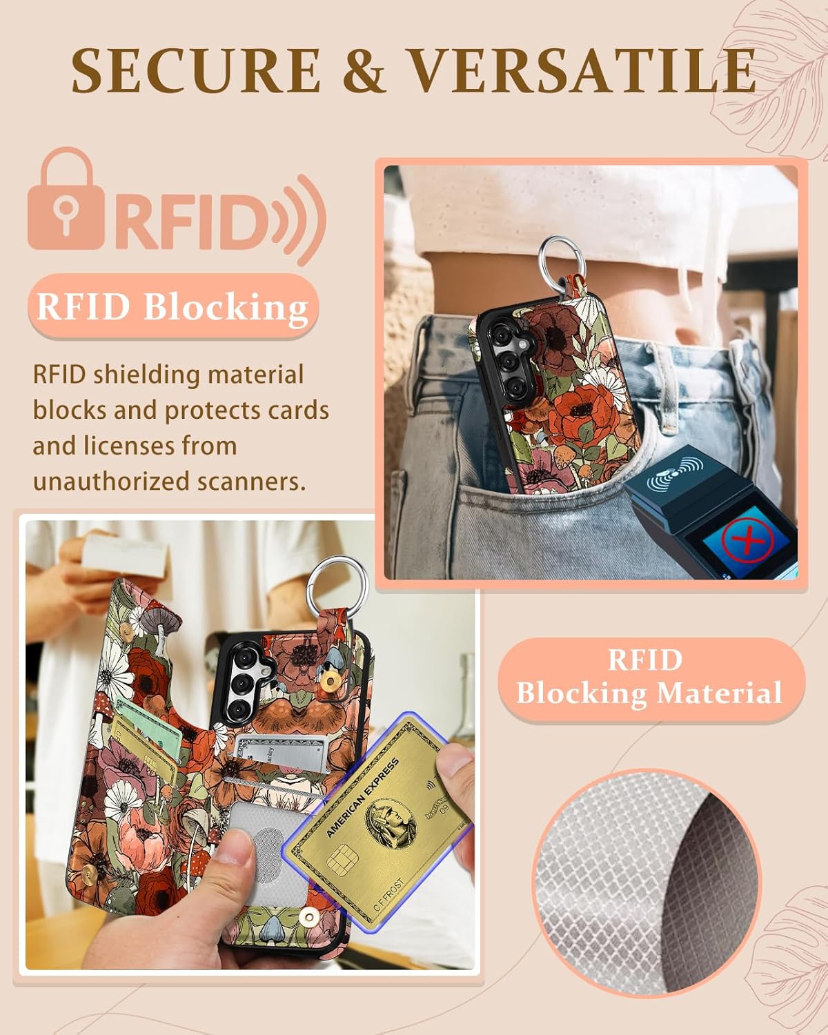 Shorogyt for Samsung Galaxy S25 Wallet Case - Cute Fashion Mogu Flower Design with Card Holder Kickstand for Magnetic Clasp Back Flip Folio Leather Phone Cases for Wome Girls Men - Image 5