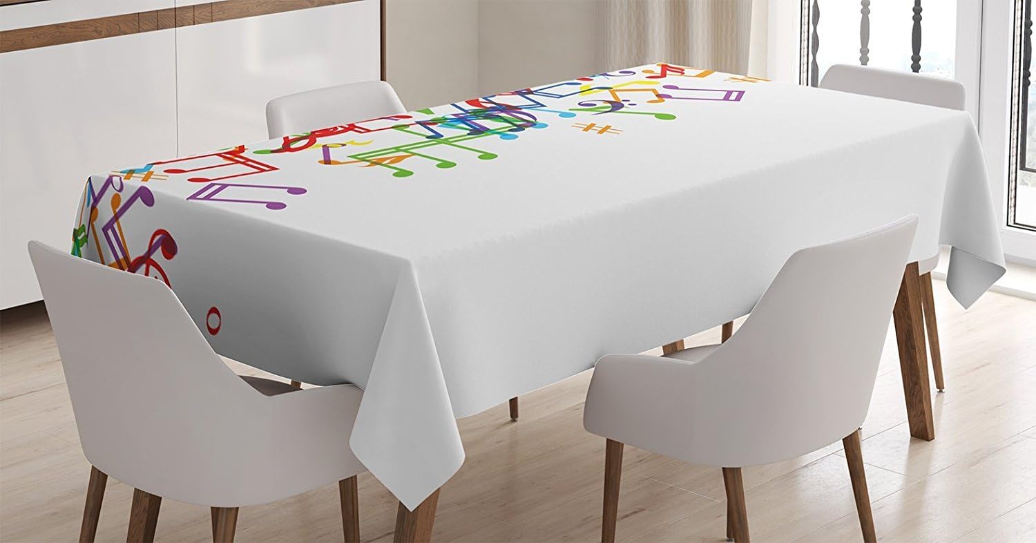 Ambesonne Colorful Tablecloth, Trippy Art Style Music Notes with Clef Rhythm Tempo Melody Harmony Print, Rectangular Table Cover for Dining Room Kitchen Decor, 60" X 84", Green Red