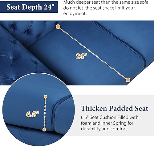 Miniatura 4 de Merax Sofá biplaza tapizado de terciopelo, moderno sofá para 2 personas con respaldo copetudo con botones para sala de estar, dormitorio o espacio