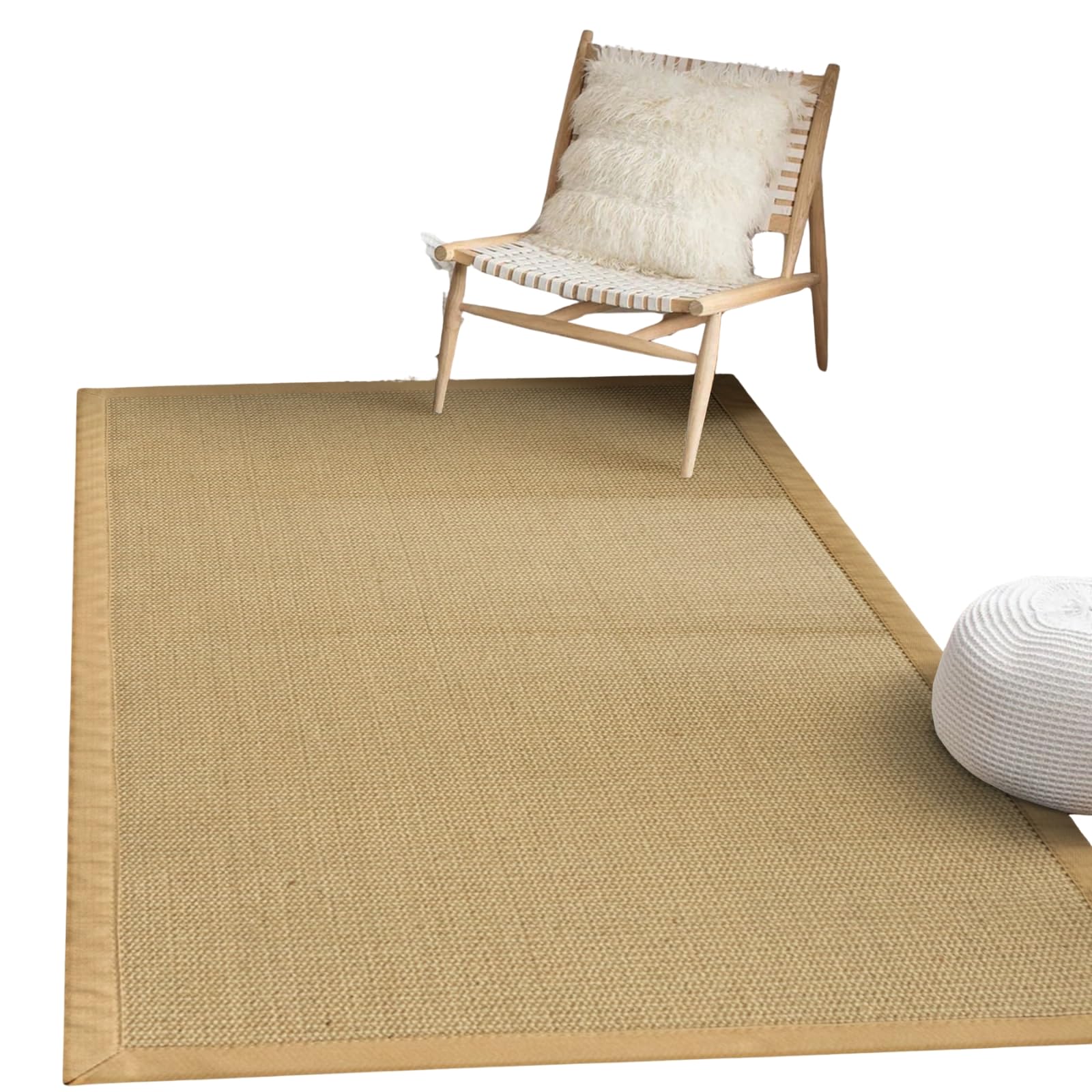 KARAT Bombay Tapis 200 x 200 cm, en sisal Naturelle avec Dos antidérapant, Bordure en Coton, Tapis décoratif élégant et Durable pour Salon, Chambre, Couloir ou Bureau – Protection de Sol écologique