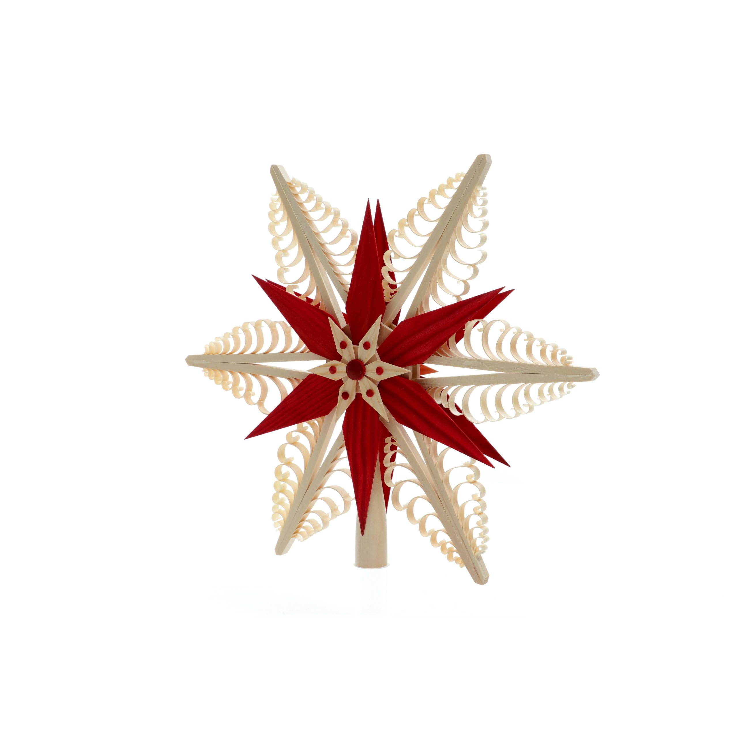Rudolphs Schatzkiste Baumschmuck Christbaumspitze Mitte mit 2 Sterne Rot(Beidseitig) BxHxT=30x28x4,5cm NEU Weihnachten Christbaum Baum Spitze Holzschmuck Holz Seiffen Erzgebirge Dekoration